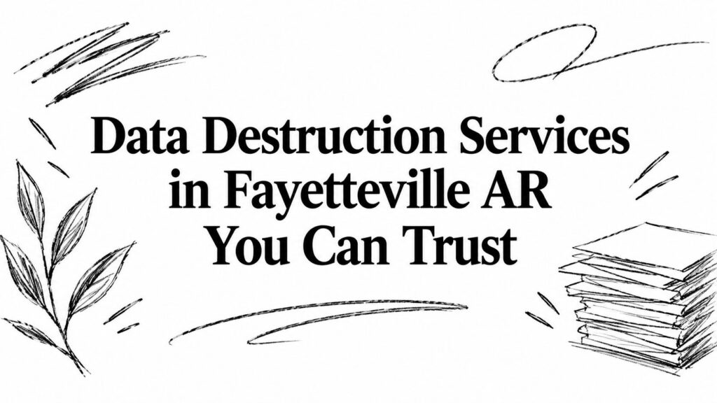 Sketches of paper accompany text reading Data Destruction Services in Fayetteville AR You Can Trust.