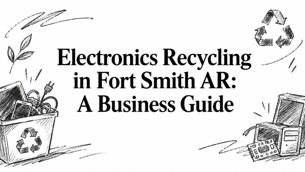 A graphic with sketches of e-waste and text titled Electronics Recycling in Fort Smith AR: A Business Guide.