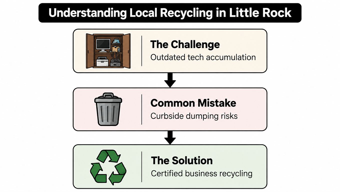 An infographic titled Understanding Local Recycling in Little Rock showing the process of responsibly recycling old electronics.