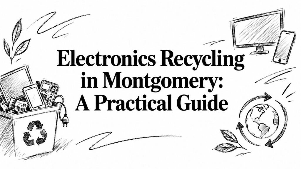 A worker sorts electronic devices at a Montgomery Electronics Recycling center for safe, eco-friendly disposal.