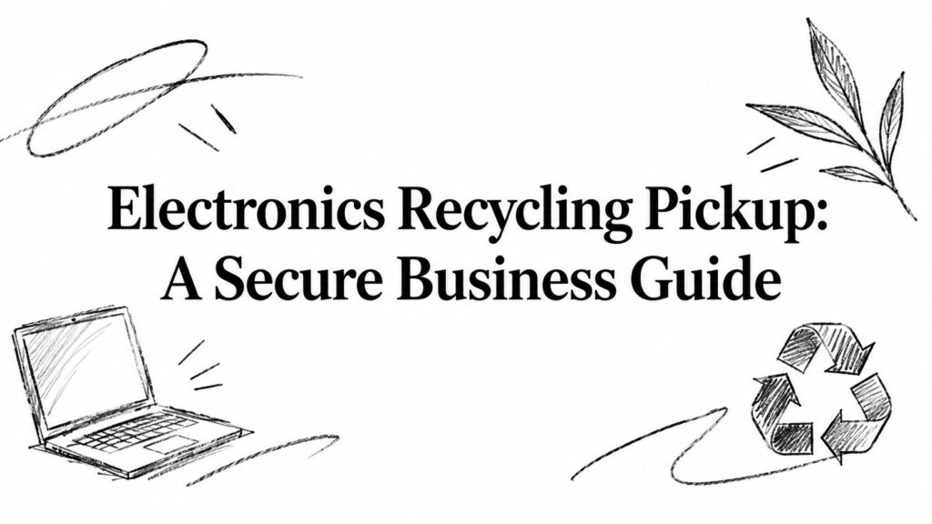 A laptop and recycling symbol appear beside the title Electronics Recycling Pickup: A Secure Business Guide.