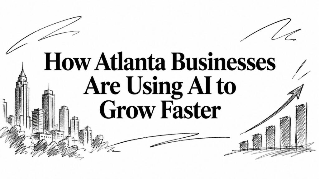 Atlanta cityscape with an upward trending graph illustrating how businesses are using AI to grow.