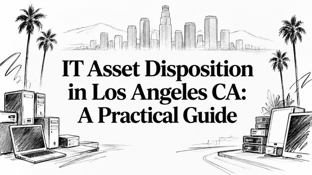 A sketch of the Los Angeles skyline with computers showing the text IT Asset Disposition in Los Angeles.