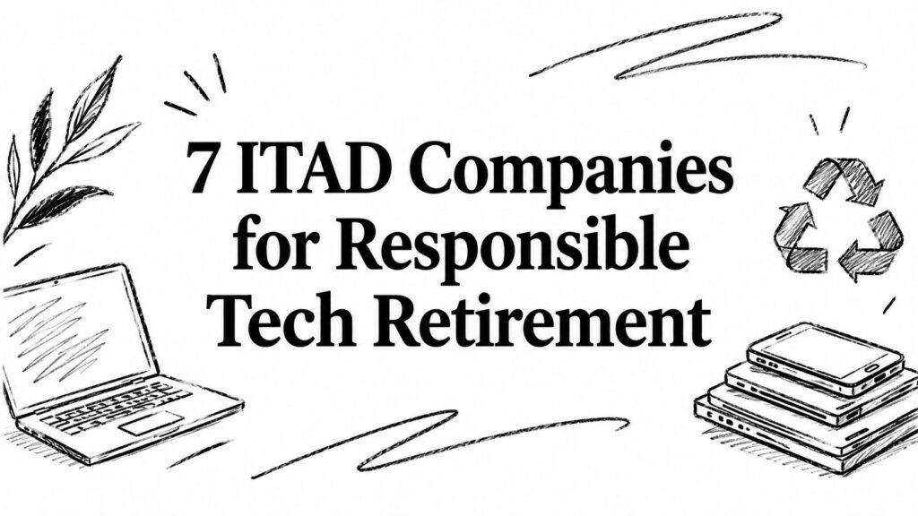 Sketches of a laptop and devices accompany the title 7 ITAD Companies for Responsible Tech Retirement.