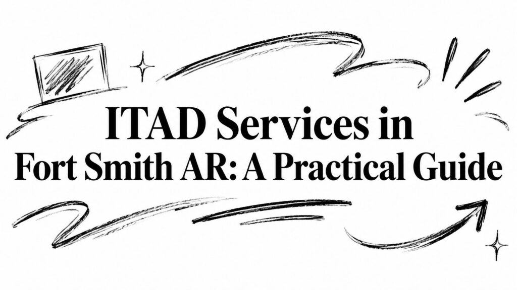 Hand-drawn flourishes decorate the text “ITAD Services in Fort Smith AR: A Practical Guide.”