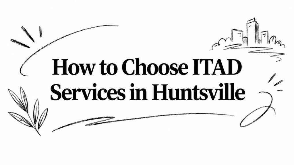 Hand-drawn sketches surround the text “How to Choose ITAD Services in Huntsville.”