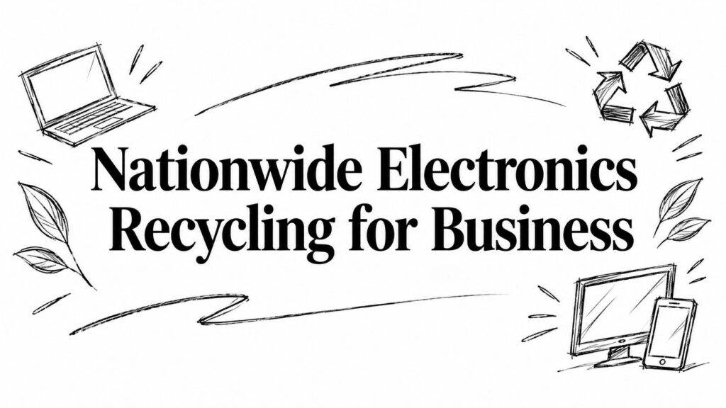 Sketches of tech and leaves surround the text Nationwide Electronics Recycling for Business.