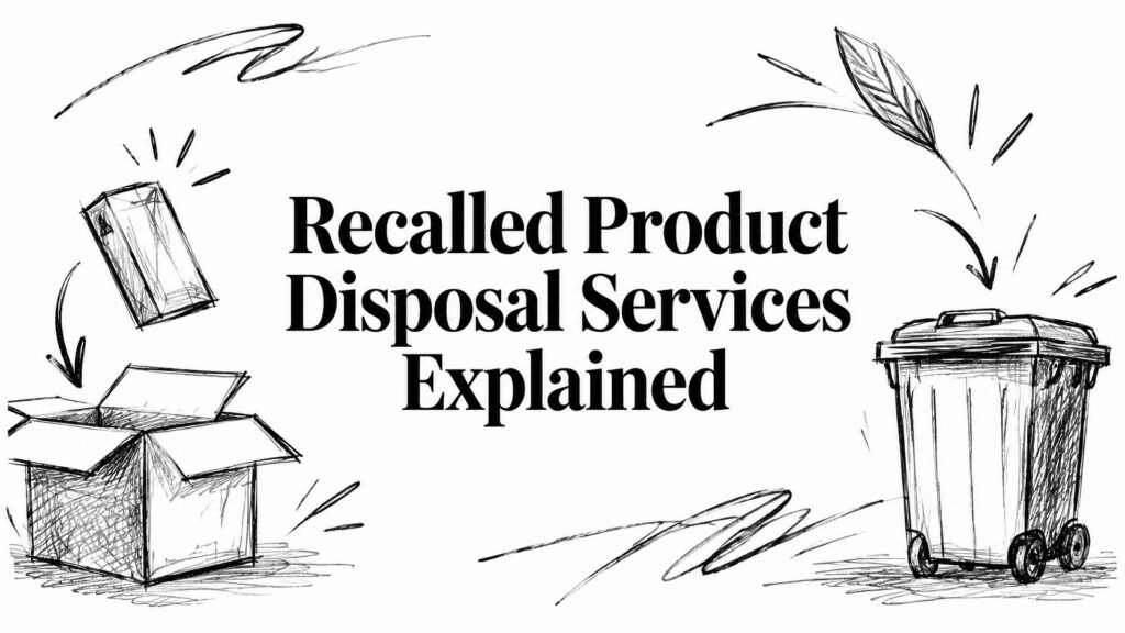 A sketch shows a product being placed into a box and a bin labeled Recalled Product Disposal.